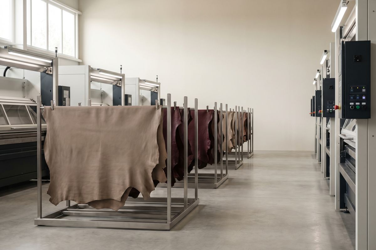Leather toggled on drying frames