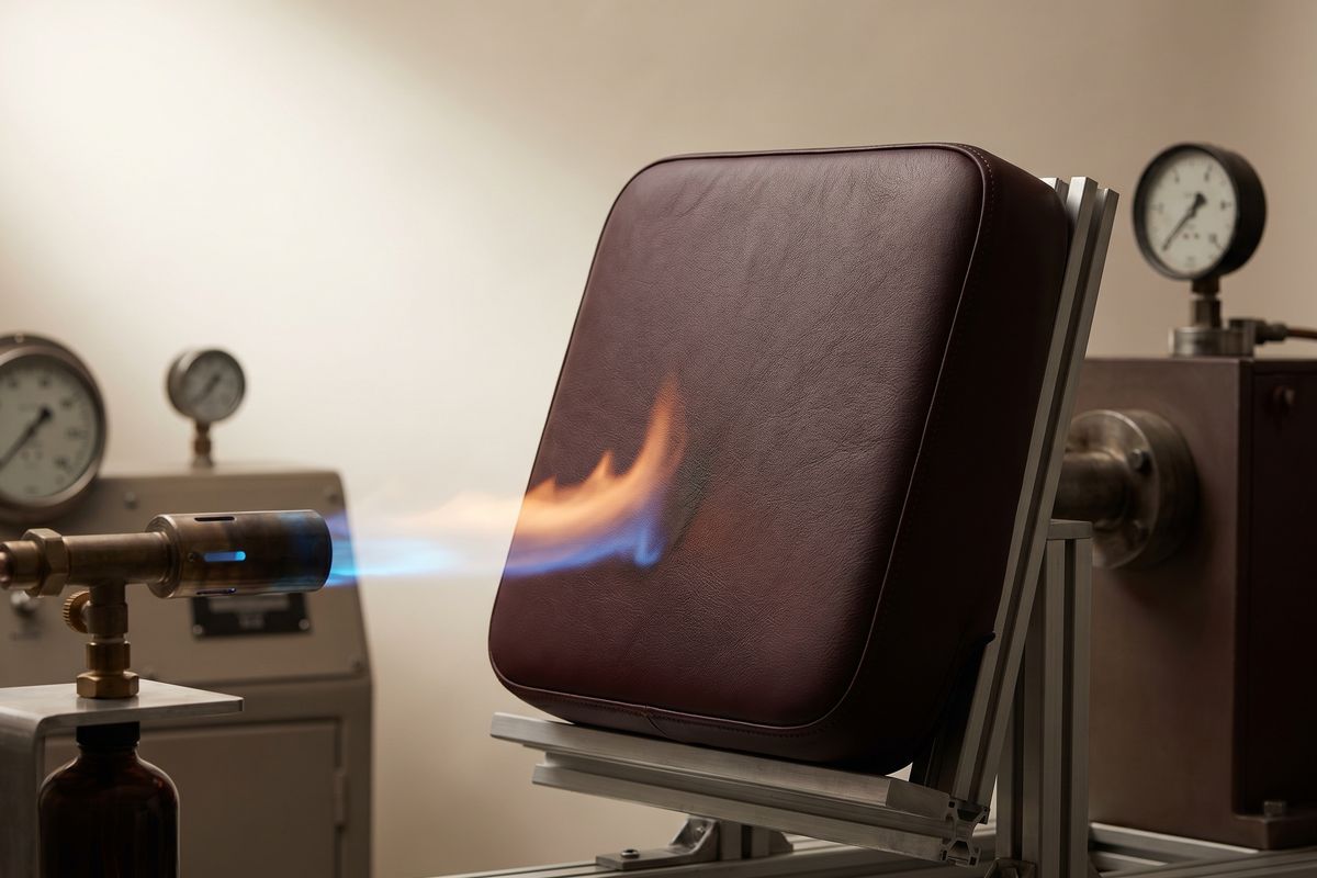 Oil burner fire-block test on a seat cushion