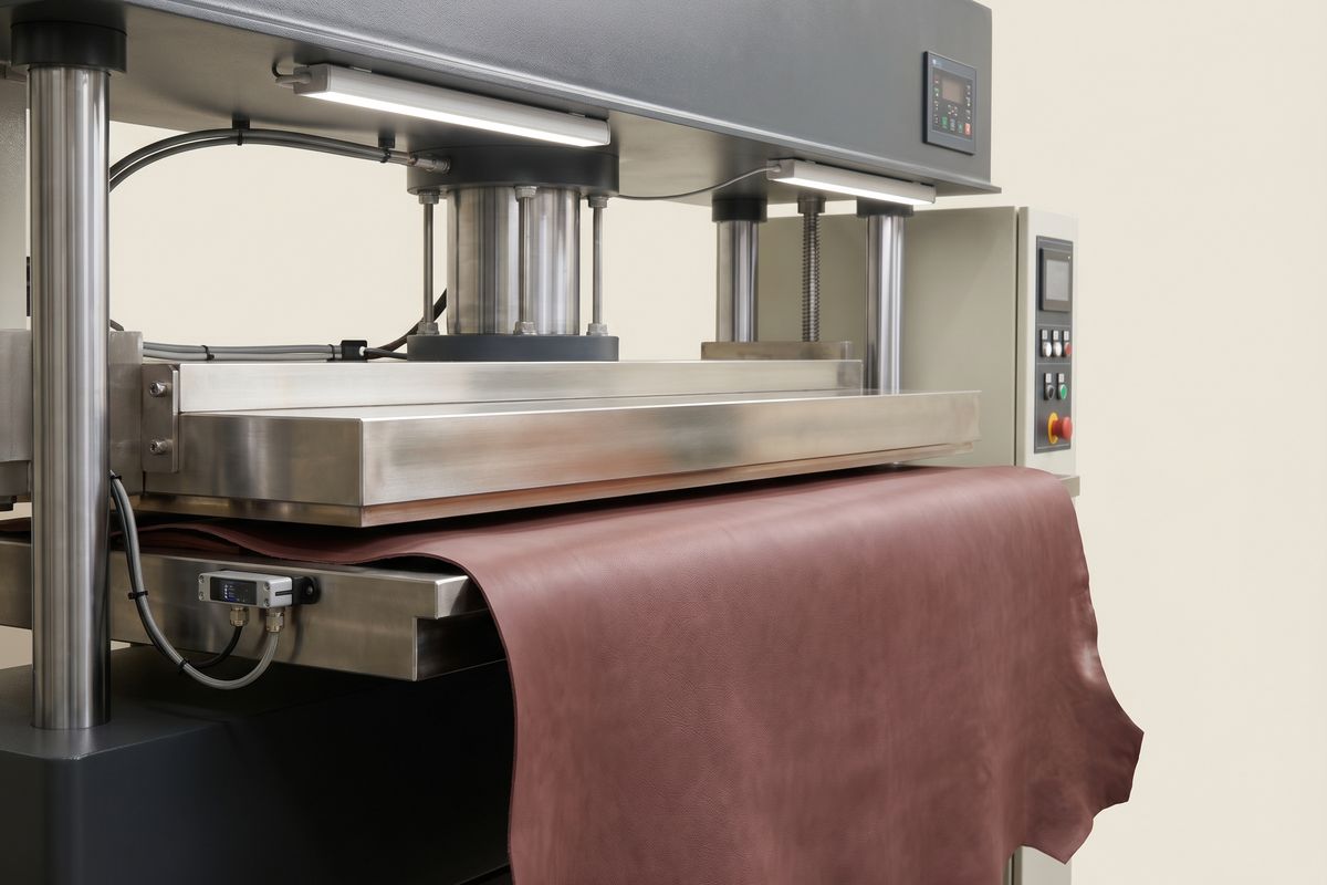 Hydraulic plating press on leather